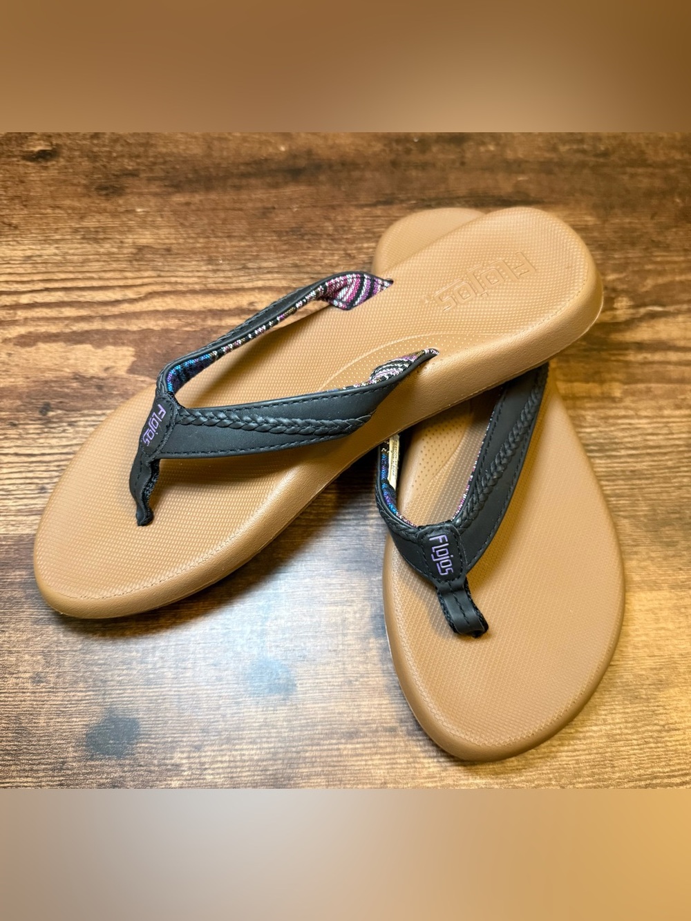 Flojos Tan Footbed with Black Straps Women's Sandals